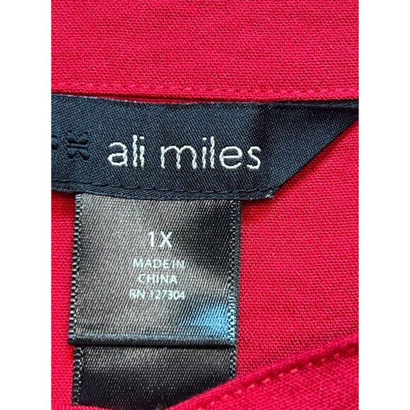 Ali Miles Women's Office Oversized Tunic Top Long Sleeve Size 1X Red Lightweight - Picture 3 of 12